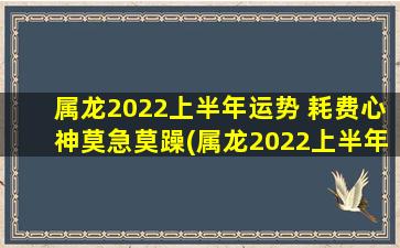 属龙2022上半年运势 耗费心神莫急莫躁(属龙2022上半年运势：心神耗费 莫急莫躁)